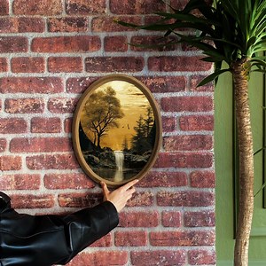 Tableau cascade cadre en bois ovale : oeuvre d'art murale nature vintage - Etsy France