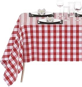 Red and White Checkered Vinyl Rectangle Tablecloth, 54x54 inch Stain Resistant and Washable Gingham Table Cloth, Buffalo Plaid Tablecloth, for Outdoor, Picnic, Kitchen, Banquet, Holiday Dinner