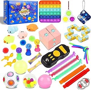 Ozio 34 Pack Fidget Figetget Sensory Toy Box Figets Figit Figet Toys Packages Stress Relief Autism Anxiety ADHD Toys Sets Kit Game Gift Popits Popitz Special Need Teen Adult