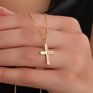 Sparkful Cross Necklace, Half Stone Cross Necklace, Religious Cross Necklace, Elegant Faith Necklace, Christmas Gift, Baptism Gift - Etsy