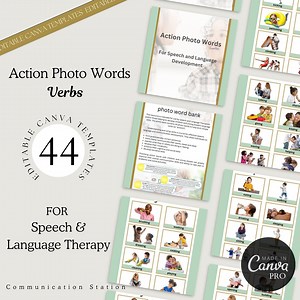 Action Verb Photo Cards: Speech Therapy Flashcards (canva Templates) - Etsy UK