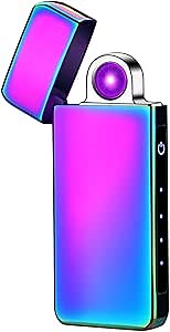 Round Arc Plasma Lighter Electric USB Lighter Rechargeable Pocket Lighter Windproof Touch Sensing Power Display (Purple)
