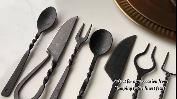 Hand Forged Medieval Iron Eating Cutlery Set, Viking Feast, Antiquity, Fork, Knife and Spoon Feasting Cutlery Knife, Hand Forged 3 Piece Place Set