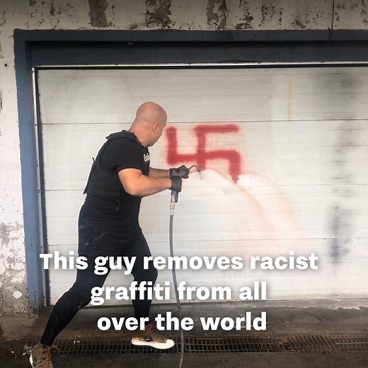 This guy is Erasing Hate all over the world by removing racist graffiti using a power washer, and it's incredibly satisfying in more ways than one 💪👏 | UNILAD