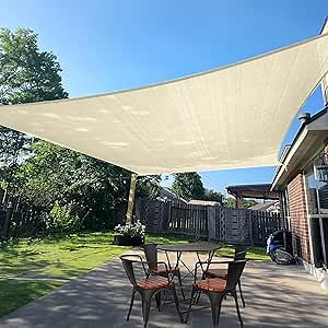 SUNLAX Sun Shade Sail 16' x 16' Butter Cream Square Canopy Sail Shade Cover UV Block Permeable Sunshade Outdoor for Patio Backyard (We Make Custom Size)