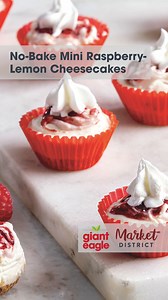 9.8K views · 40 reactions | Cheesecake, but make it ✨effortless✨ These No-Bake Raspberry Lemon Mini Cheesecakes deliver big flavor without breaking a sweat. Zesty, creamy, and beautifully bite-sized, they’re the perfect pick for summer treats, date night, or just because! Full recipe: bit.ly/4lEQEHP | Giant Eagle | Facebook