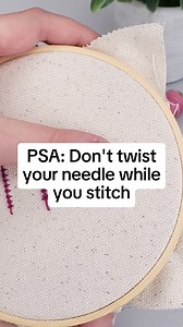 This is a simple hand embroidery tip that can make stitching SEW much easier! Try to avoid twisting your needle as you stitch. The more you rotate your needles, the more twisted & tangled your thread will get. This can cause knots in your thread that will stall your progress! 😱 Focus on keeping your needle straight, lifting it up & down with precision ✨️ Have you ever had this issue before? 🤔 💜Thread used: Sue Spargo Eleganza 8wt, Perle cotton thread, in the colour Sari #wonderfil #wonderfils