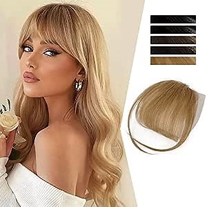 Clip in Bangs for Women 100% Human Hair Extensions Hairpieces Fringe Air Bangs Wispy Bangs Fringe with Temples Clip on Curved Bangs for Daily Wear（Strawberry Blonde）