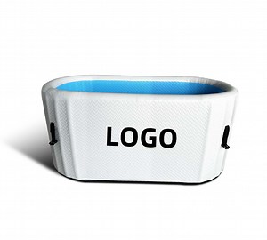 [Hot Item] OEM Cheap Price Portable Inflation Portable Standing Wooden Ice Barrel Bath Tub Inflatable Pool with Black Mat Thermometers