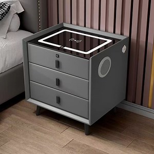 [Hot Item] Wholesale Modern Wooden Night Stand Hotel Bed Side Tables Home Bedroom Furniture Smart LED Bedside Table