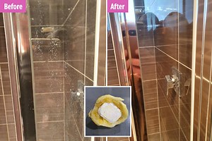 Woman gets her limescale-covered shower spotless by cleaning it with a dishwasher tablet shoved in half a lemon