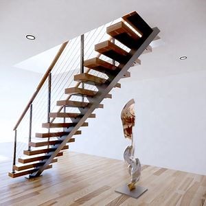 [Hot Item] Customize Foshan Steel Stringers Timber Glass Rail Floating Stair