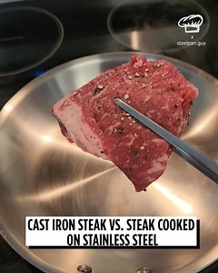 Cooking meat on cast iron vs. stainless steal! | Foodeos
