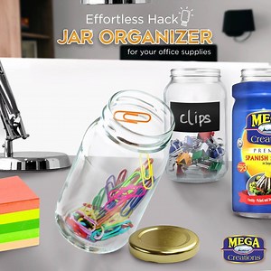 Having a hard time locating your stuff? Declutter your office table and repurpose your Mega Creations jar as a container for your teeny tiny office supplies and share with us your own version in the comment section below. :) | Mega Premium