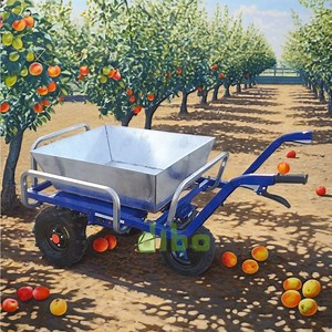 [Hot Item] 500 Kg Garden Tool Electrical Battery Operated Effortless Metal Agricultural Flatbed Trolley Utility Service Cart Wheelbarrow Power Wagon with Pneumatic Wheels