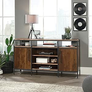Sauder Nova Loft Credenza, L: 61.97" x W: 17.32" x H: 34.29", in Grand Walnut Finish
