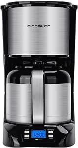 Aigostar Stainless Steel Coffee Maker, 8 Cup Programmable Coffee Maker with Thermal Carafe, 24H Timer and Reusable Filter, Anti-Drip System, Drip Coffee Maker with Quick Brew Technology, Black
