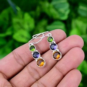 Citrine Amethyst Peridot Earrings: Handmade Sterling Silver Dangle - Etsy UK