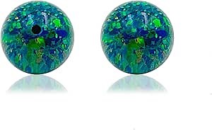 Loose Created Opal Round Beads with Half Drill Hole for Jewelry Making DIY (Black Opal, 4mm, 2Pcs)