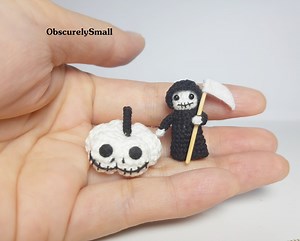 Crochet Grim Reaper & Pumpkin Amigurumi - Tiny Halloween Decor - Etsy