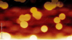 Halos lumineux jaunes flous avec fond nuancé teinté de tons rouges orangés et effet de téléviseur défaillant, au ralenti Stock Video