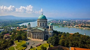 Esztergom city majestic basilica above the Danube
