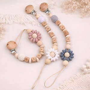 Personalized Pacifier Clip With Name Floral Silicone Bead Soother Holder Wooden Dummy Chain Custom Binky Clip Baby Shower Gift - Etsy Australia