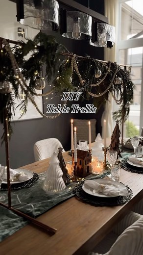 DIY Copper Pipe Table Trellis…for an “over-the-top” dramatic tablescape 🌲🌲🌲 #tablesetting #tabletrellis #tablescapes | Courtney Naray