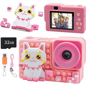[Hot Item] 2024 Updated Cute Children Block Building Camera Toy Camera Outdoor Kids Camera Pink Small Mini Video Micro Digital Camera for Kids