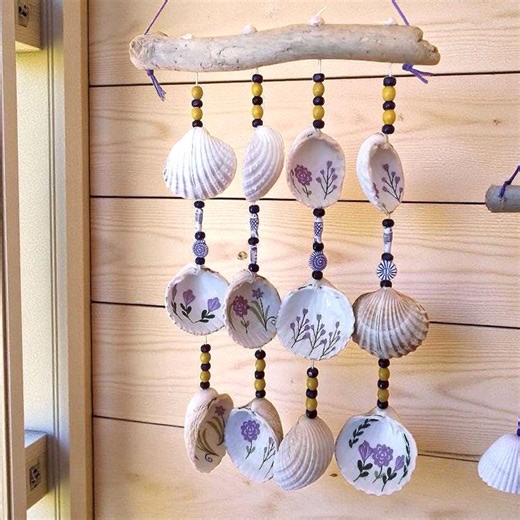 Irish Cockle Shell Decoupage Wind Chime Sea-worn Driftwood, Handcrafted Flowery Outdoor Mobile, Seashell Hanging Garden Chime, Unique Beach - Etsy