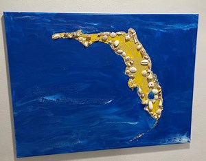 Florida Map Art: Original Abstract Seascape Painting With Seashells - Etsy