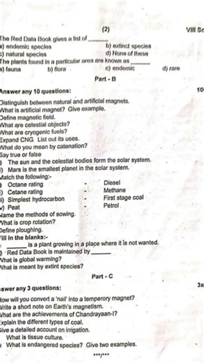 8th science 3rd mid term test question paper 2025
