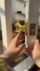 Gold Door Knobs for Bathroom & Bedroom, Interior Pismo Doorknob with Camelot Trim, Satin Brass Heavy Duty Door Knob with Lock