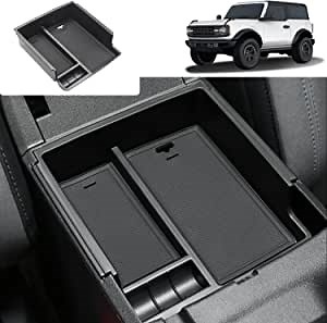 for Ford Bronco Accessories Center Console Armrest Storage Box Storage Tray for 2021 2022 2023 Ford Bronco Automotive Center Console Organizer, ABS Black