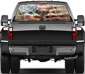 American Flag Truck Rear Window Decals,High-Definition Print Graphic Deer Truck Window Decals,66''x20''