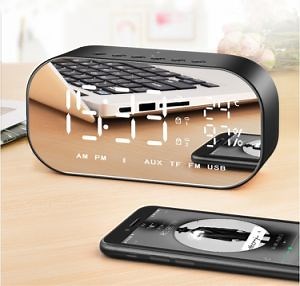 [Hot Item] Smart LED Digital Alarm Clocks Portable Mini Speaker Mirror Surface Display Loudspeaker