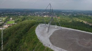 Tetraeder Steel Sculpture Historic Public Ruhr Vally Bottrop Aerial Stock ビデオ