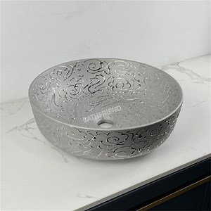 [Hot Item] Matt Color Pure Silver Plating Round Bowl Shaped Silver Curved Ceramic Basin Sink Bathroom