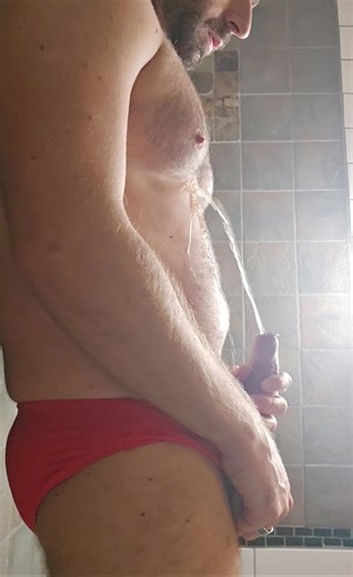 Pissing myself in Red Speedo