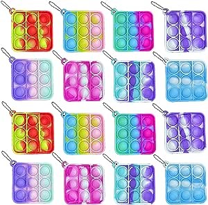 16pcs Mini Fidget Toy Push pop Keychain Toy, Anxiety Stress Reliever Hand Toys, Squeeze Sensory Toys to Relieve Emotional Stress for Kids Adults (colorful1)