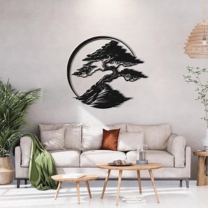 Bonsai Tree Metal Wall Art With Ensō Circle, Minimalist Japanese Wall Decor, Zen Inspired Wall Sculpture, Asian Inspired Metal Art - Etsy