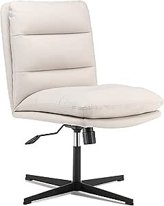 LEAGOO Mid-Back Home Office Desk Chair No Wheels, PU Padded Comfortable Armless Computer Chair Adjustable and Reclining Swivel Task Chair No Arms