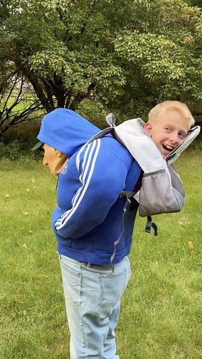 Epic Backwards Man Halloween Costume 😂 All it takes is a backpack, pillow, an old sweatshirt, and a little creativity and you can create a hilarious diy Halloween optical illusion. Dads can build this for their kids and get a lot of funny reactions this holiday season. This video was produced by Paul & Kezzy, Network Media, and Benson Bros. | Paul & Kezzy