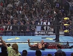 On March 16, 1997 the 3rd annual WCW Uncensored took place from the North Charleston Coliseum in North Charleston, South Carolina. The main event was a triangle elimination match between Team nWo (Hollywood Hogan, Randy Savage, Kevin Nash and Scott Hall) (with Dennis Rodman), Team Piper (Roddy Piper, Chris Benoit, Steve McMichael and Jeff Jarrett) and Team WCW (Lex Luger, The Giant and Scott Steiner). During nWo's celebration after the match, Sting rappelled down to the ring, appearing in WCW fo