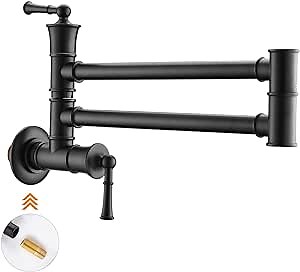 APPASO Pot Filler Faucet Wall Mounted,Matte Black Lead-Free Solid Brass Folding Stretchable Double Joint Swing Arm Extending Wall Hole Filler Kitchen Faucet - Amazon.com