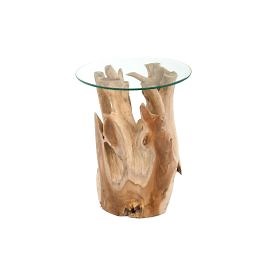 Natural Wood Branch Glass Top End Table