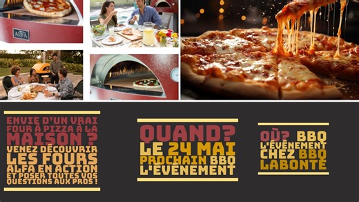 🔥 Passionné de BBQ ou simplement curieux ? C’est l’événement à ne pas manquer! 🔥 Venez rencontrer une équipe de pros du BBQ, des planchas, des fours à pizza Alfa et des BBQ à granules – ils seront sur place pour vous conseiller, faire des démos et partager leurs astuces! 🍕🔥🍖 Au programme : ✅ Démonstrations en direct 🍷 Dégustation de vins et bières locales 👩‍🍳 Rencontre avec Sandra Foodie et Annie Larochelle (Zipmoilou Tablier) 🎁 Ambiance festive et plein de découvertes! 📅 24 MAI procha