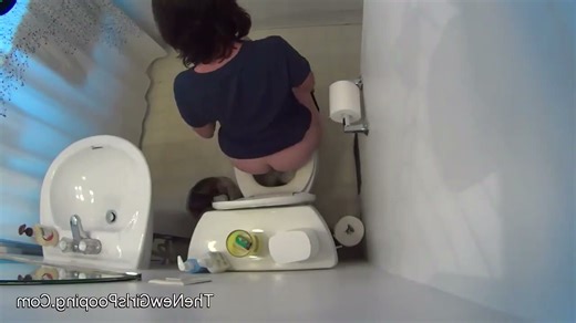 Girl after work do big poop in home toilet