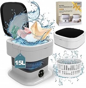 Amazon.com: Mini Washing Machine, 15L Foldable Portable Washer and Dryer, Compact Folding Small Laundry Washer, Collapsible, Socks, Baby Clothes, Underwear, Towels, Dorm, RV, Camping, Apartment, Travel (Grey) : Appliances