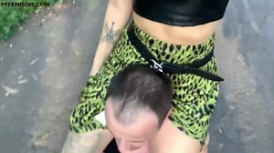 Double Shoulder Riding Outdoors – First Femdom Experience